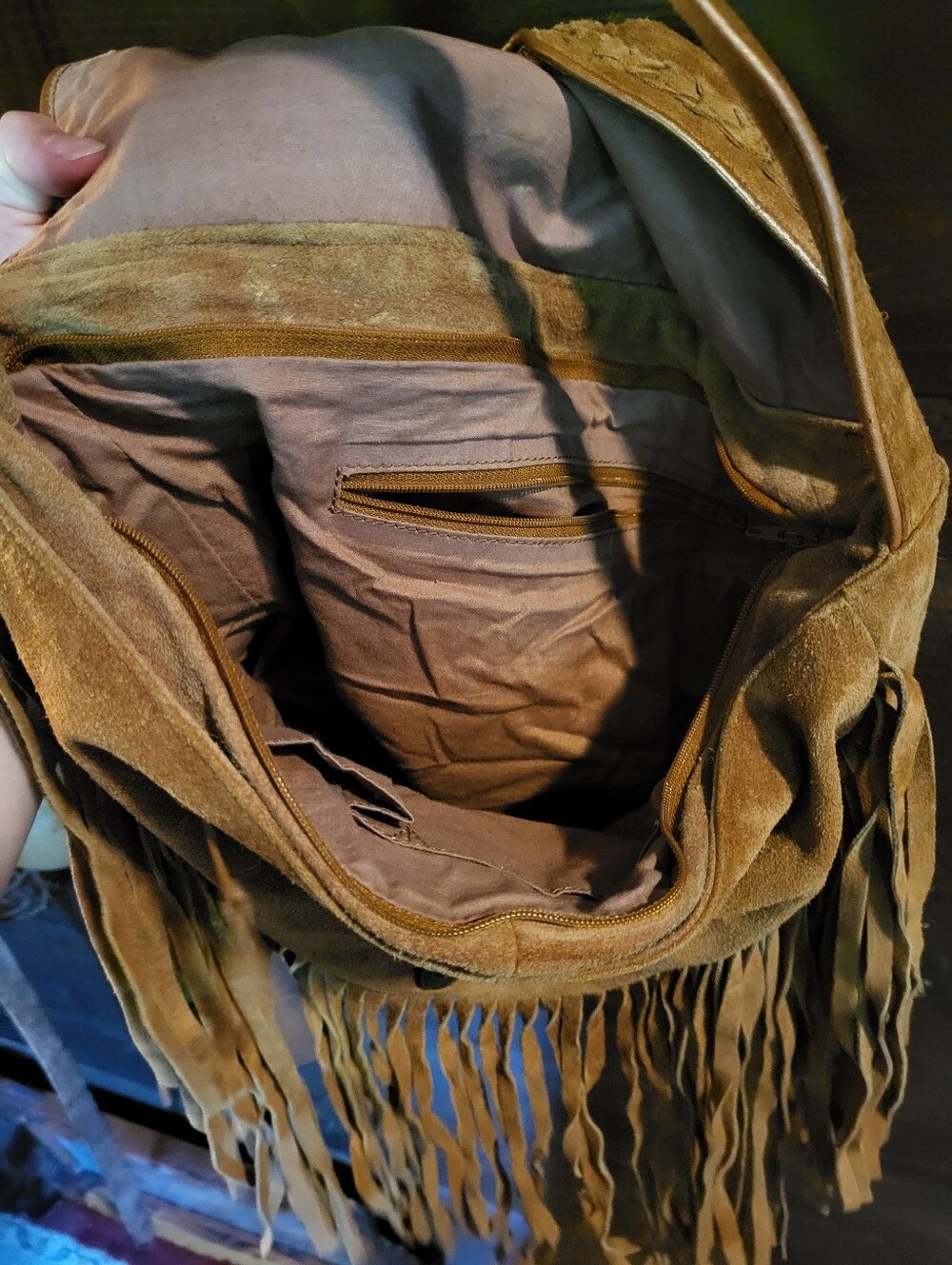 Suede Fringe Shoulder Hobo Bag Purse - Picture 4 of 4